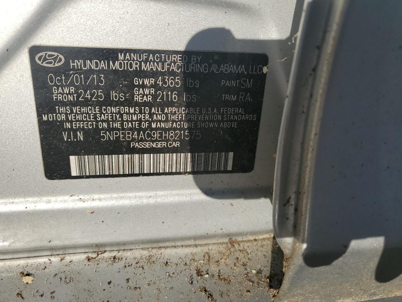 5NPEB4AC9EH821575 2014 Hyundai Sonata Gls