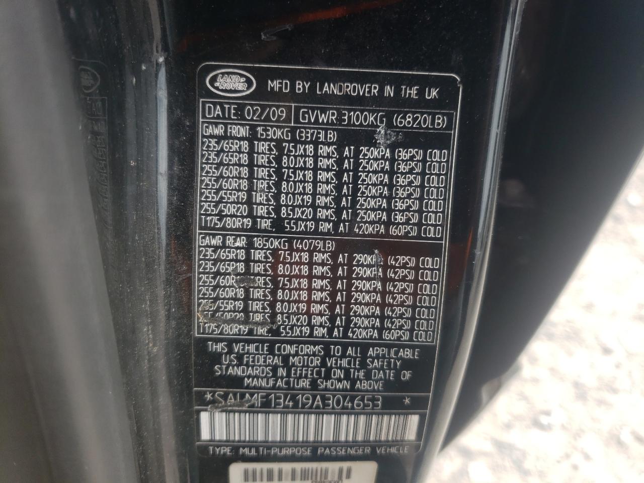 2009 Land Rover Range Rover Supercharged VIN: SALMF13419A304653 Lot: 76156414