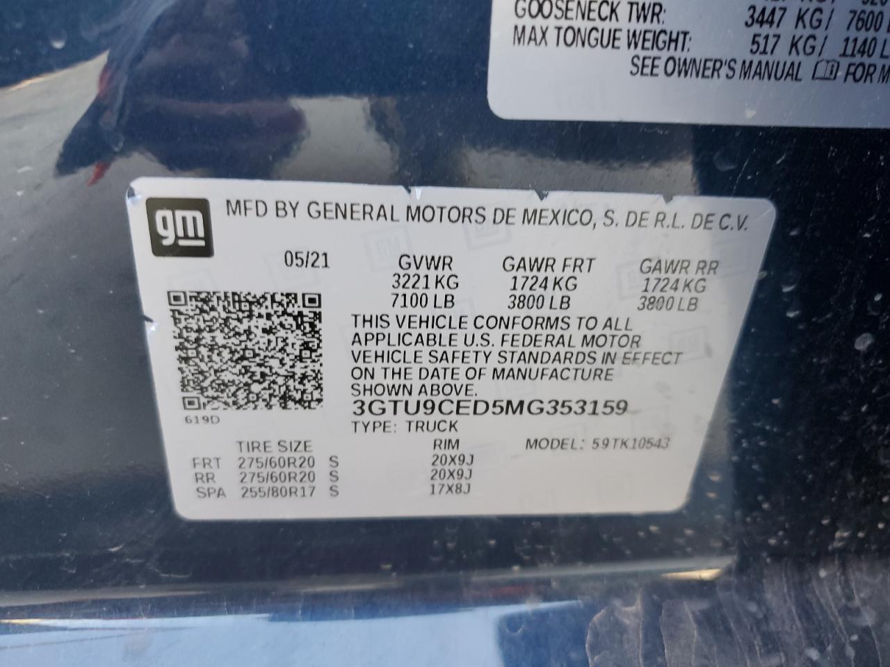 2021 GMC Sierra K15 VIN: 3GTU9CED5MG353159 Lot: 75474414