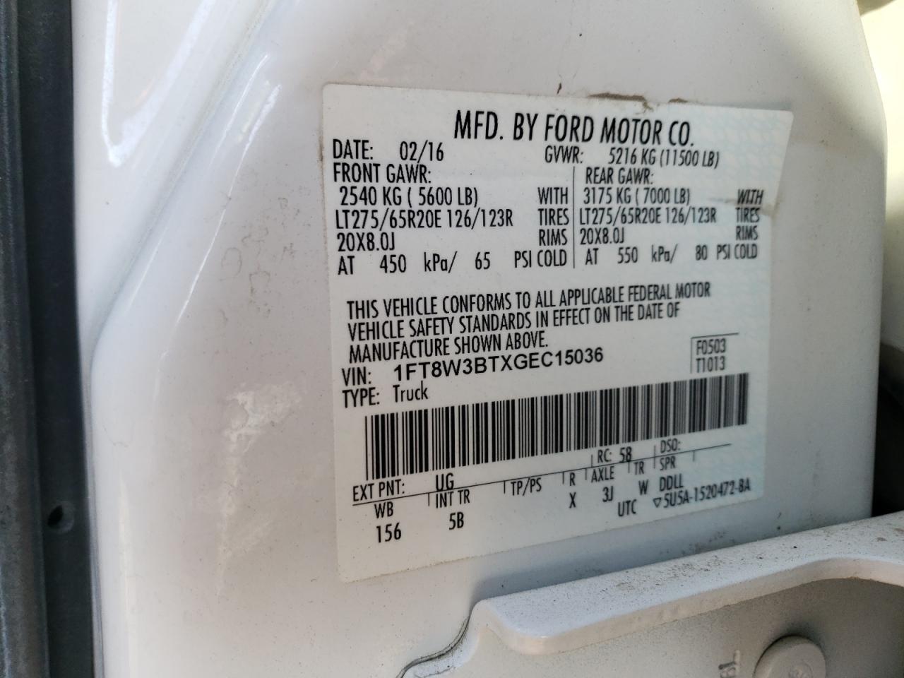 1FT8W3BTXGEC15036 FORD F350 2016