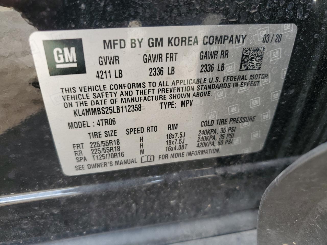 KL4MMBS25LB112358 2020 Buick Encore Gx Preferred