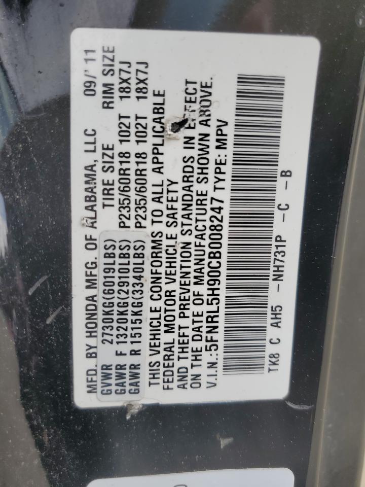 5FNRL5H90CB008247 2012 Honda Odyssey Touring