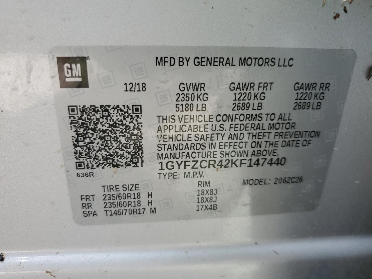 1GYFZCR42KF147440 2019 Cadillac Xt4 Premium Luxury