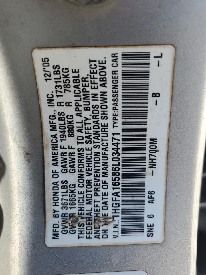 1HGFA16586L034471 2006 Honda Civic Lx