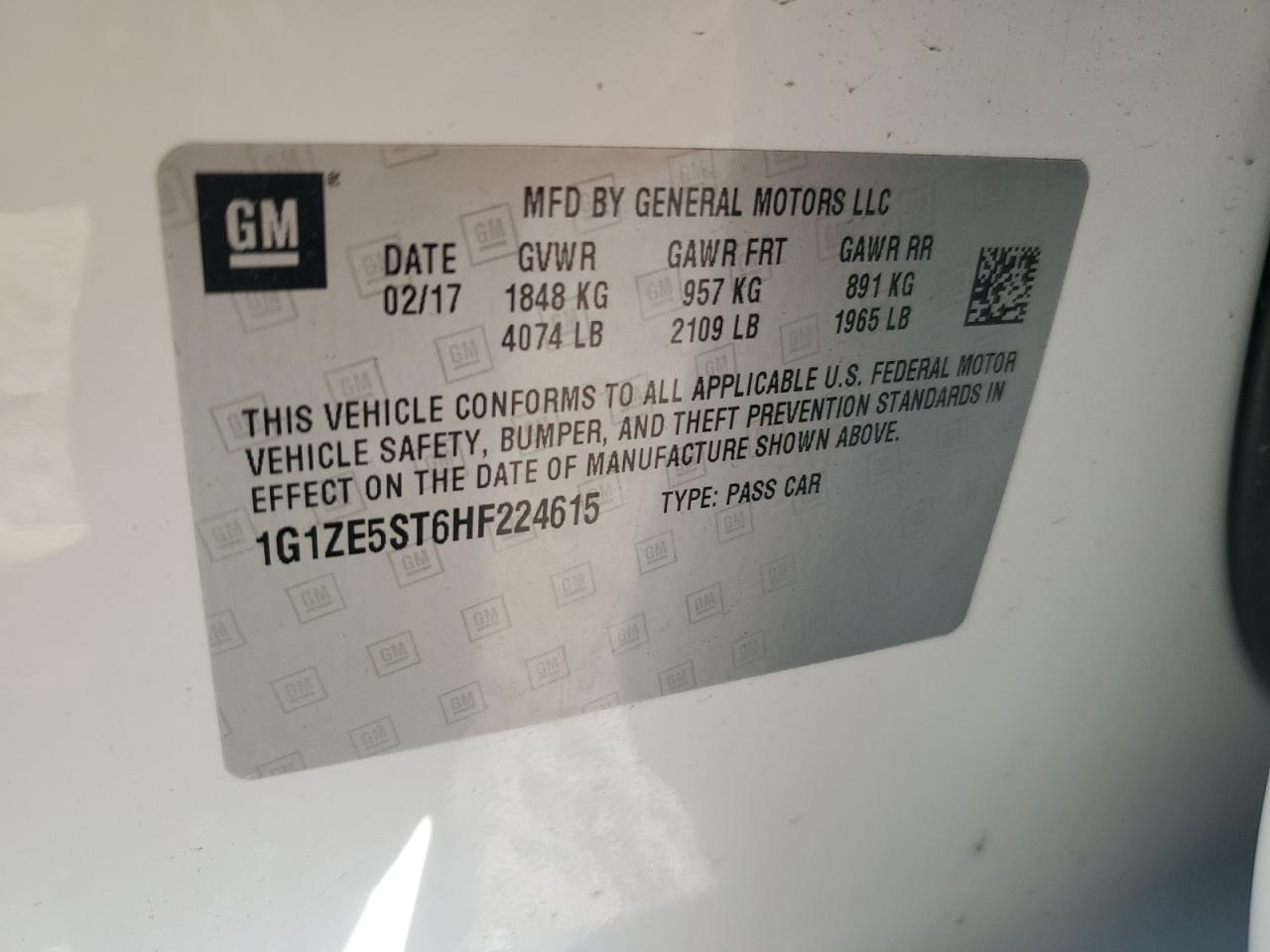 1G1ZE5ST6HF224615 2017 Chevrolet Malibu Lt