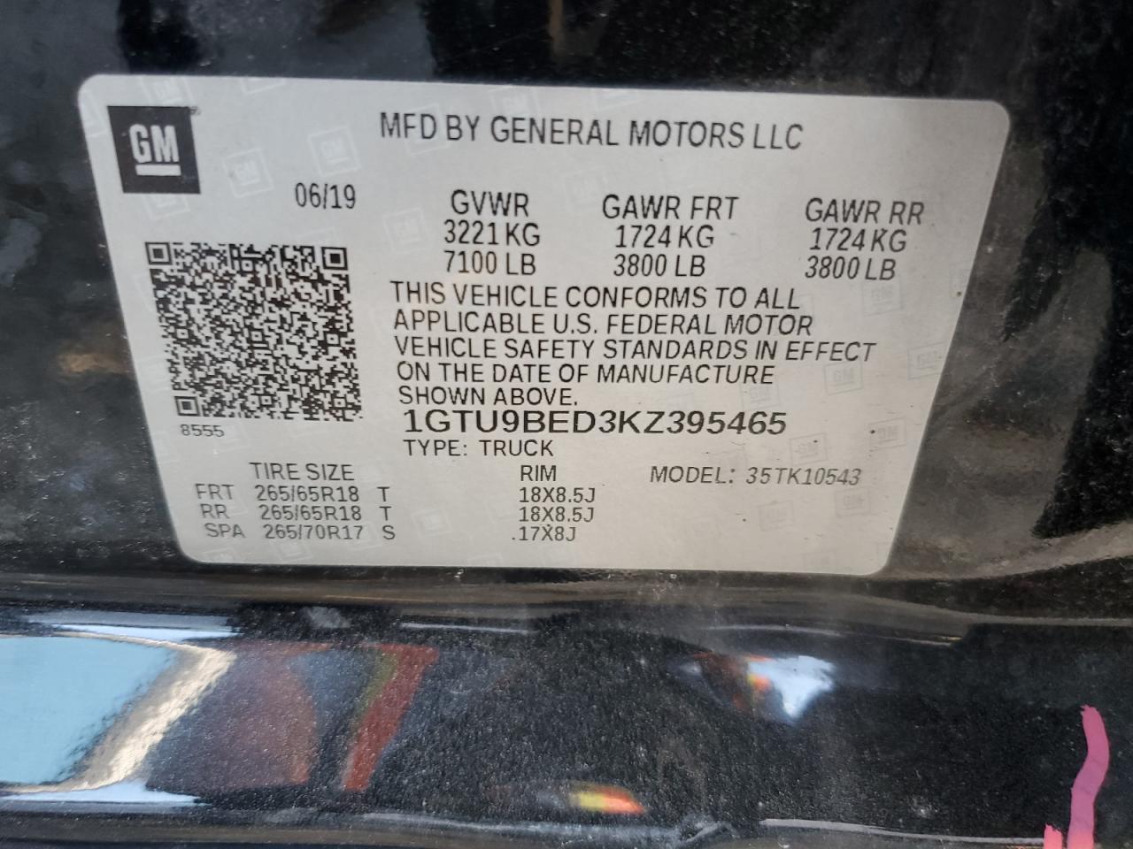 1GTU9BED3KZ395465 2019 GMC Sierra K1500 Sle