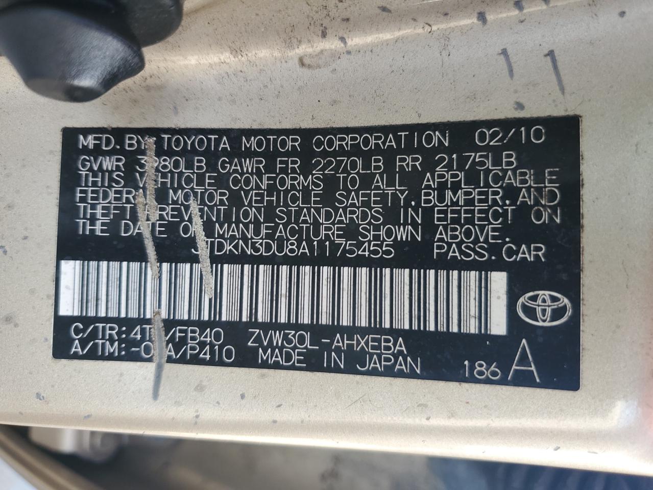 JTDKN3DU8A1175455 2010 Toyota Prius