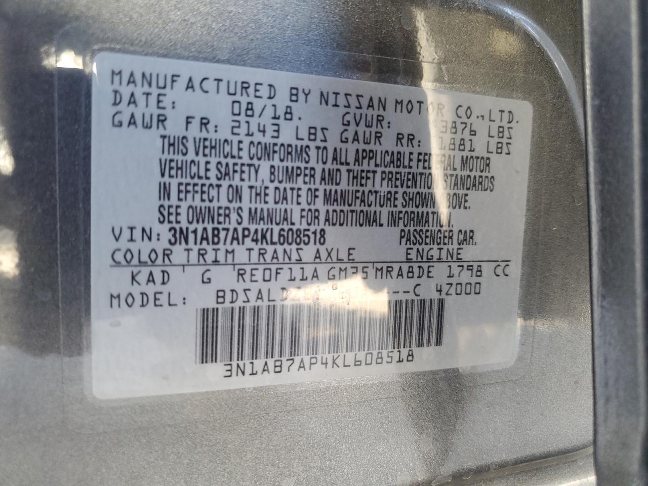 VIN 3N1AB7AP4KL608518 2019 NISSAN SENTRA no.13