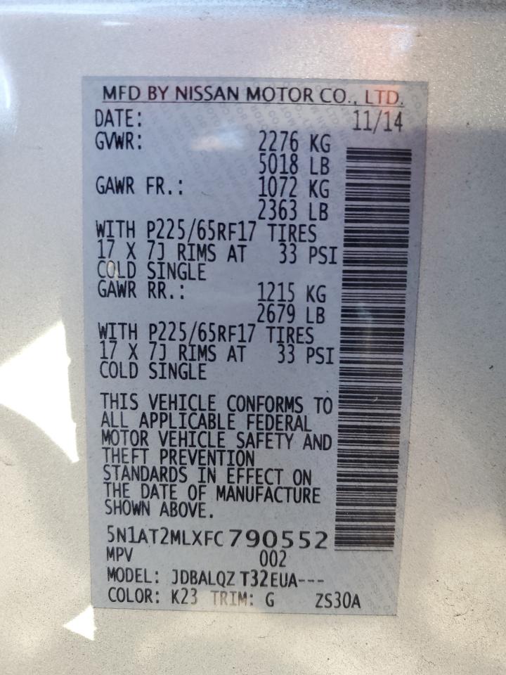 5N1AT2MLXFC790552 2015 Nissan Rogue S