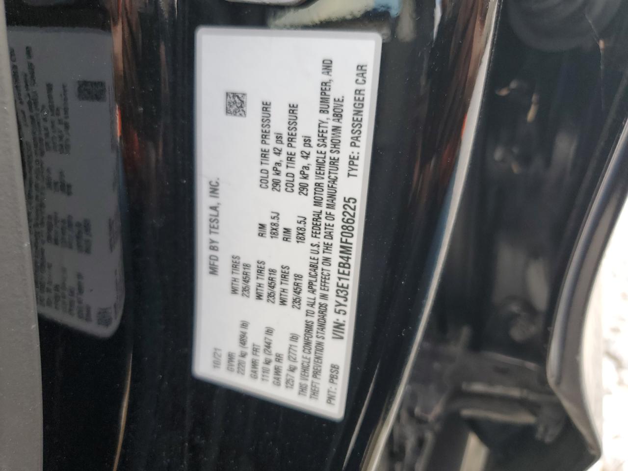 VIN 5YJ3E1EB4MF086225 2021 TESLA MODEL 3 no.12