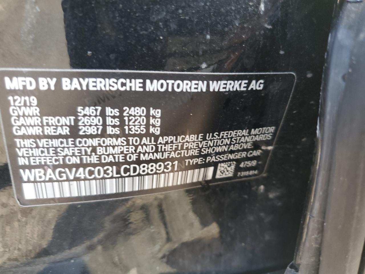 2020 BMW 840Xi VIN: WBAGV4C03LCD88931 Lot: 77530864