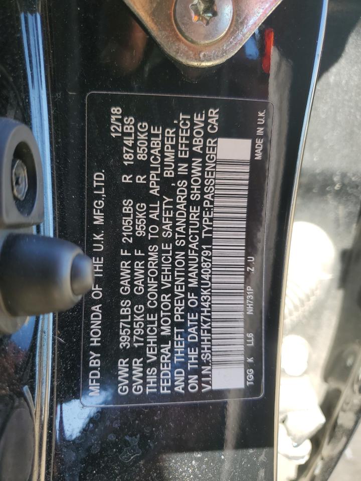 VIN SHHFK7H43KU408791 2019 HONDA CIVIC no.12