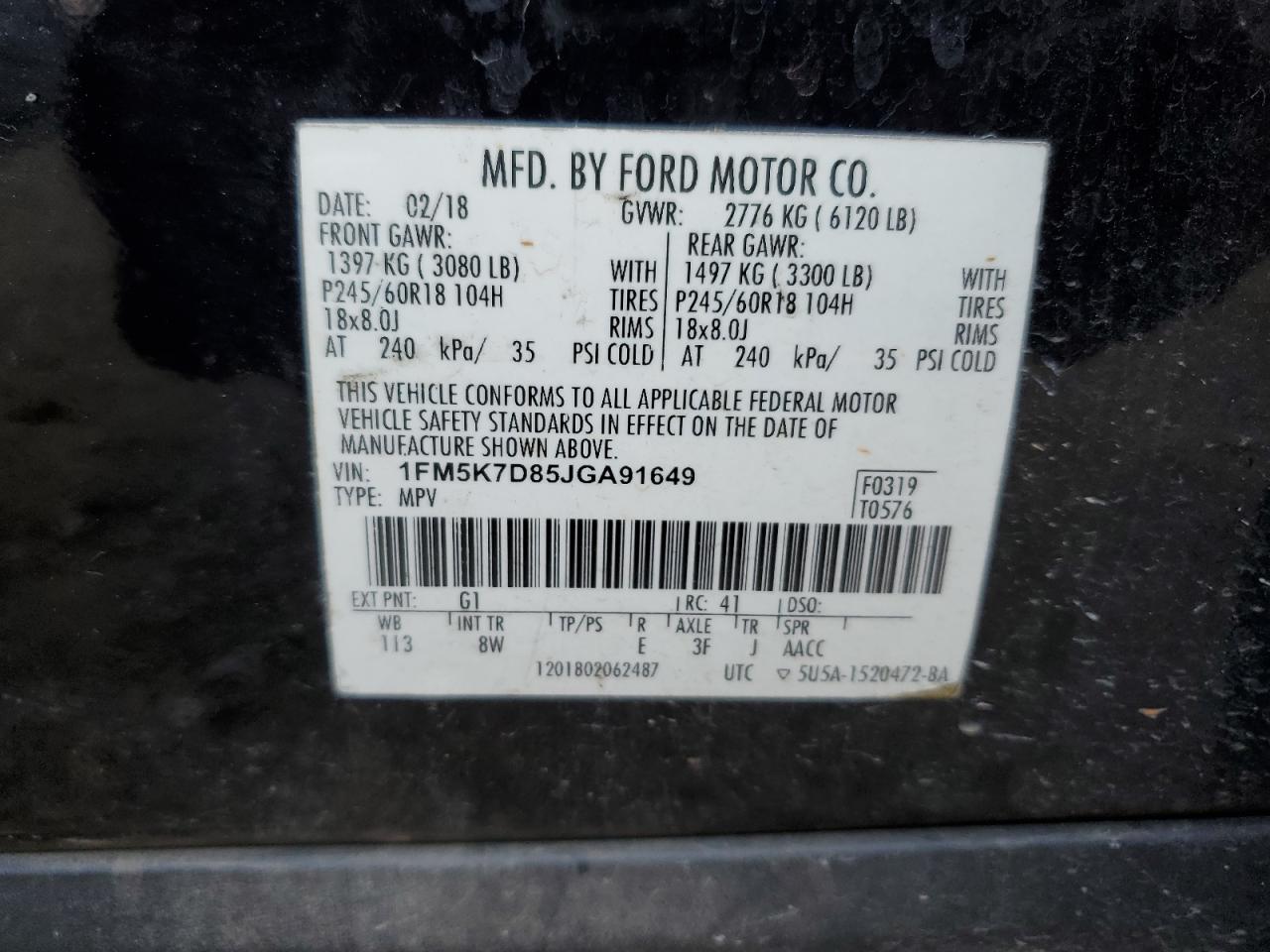 VIN 1FM5K7D85JGA91649 2018 FORD EXPLORER no.14