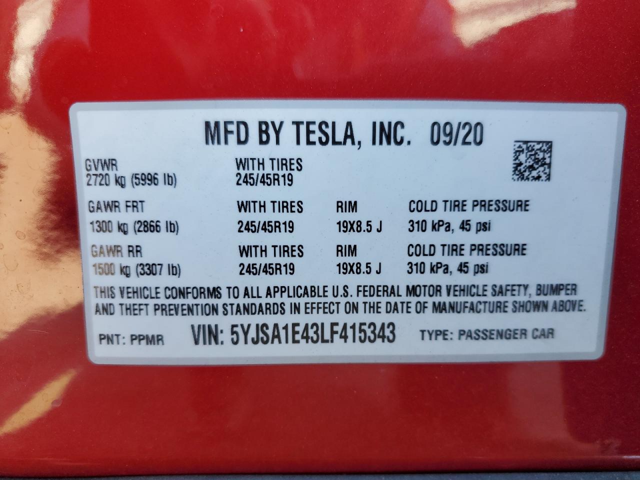 5YJSA1E43LF415343 2020 Tesla Model S