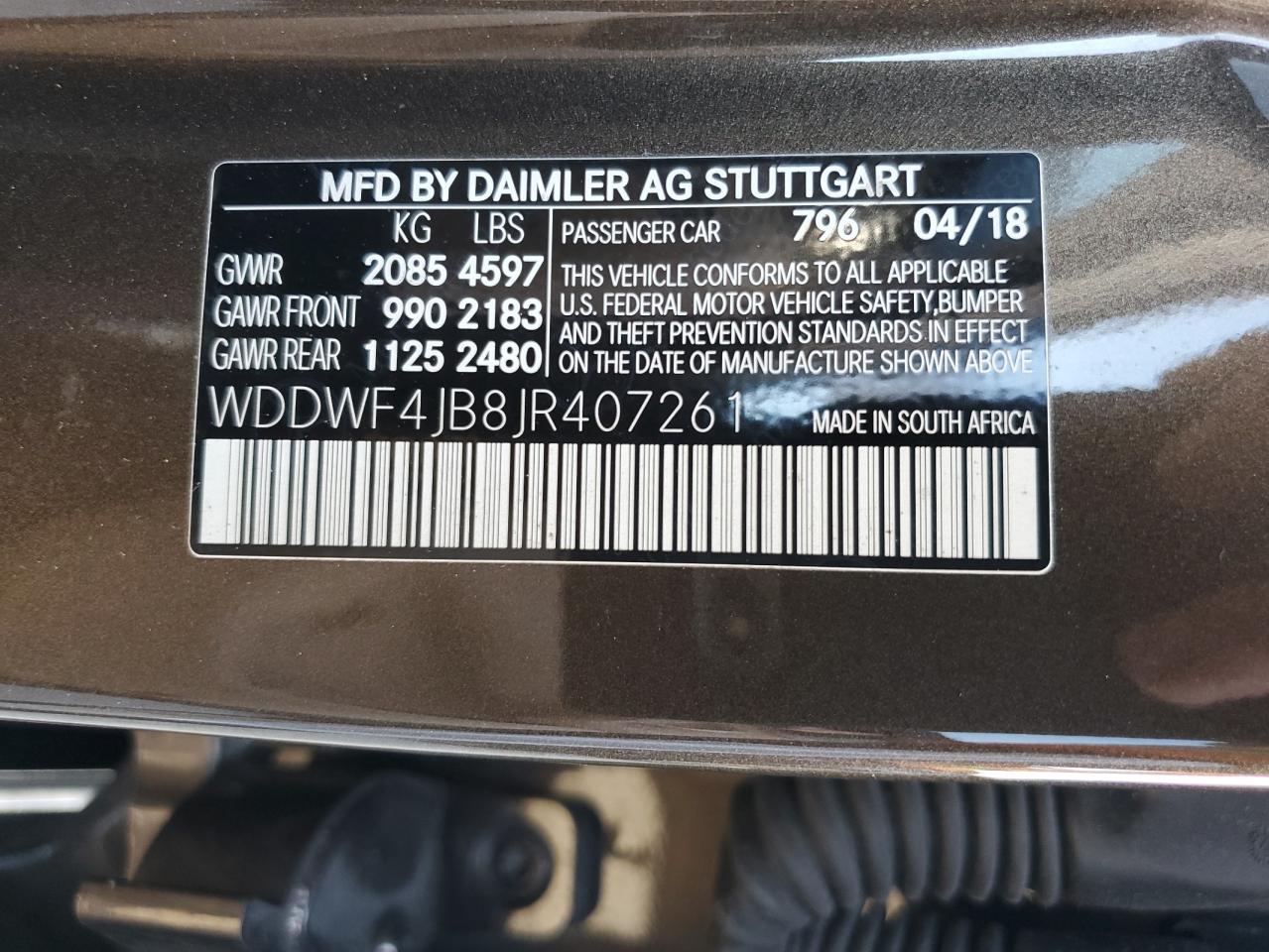 2018 Mercedes-Benz C 300 VIN: WDDWF4JB8JR407261 Lot: 73969284