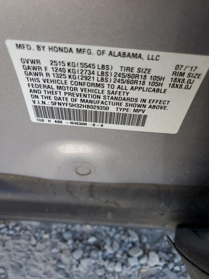 2017 Honda Pilot Ex VIN: 5FNYF5H32HB029350 Lot: 74047464