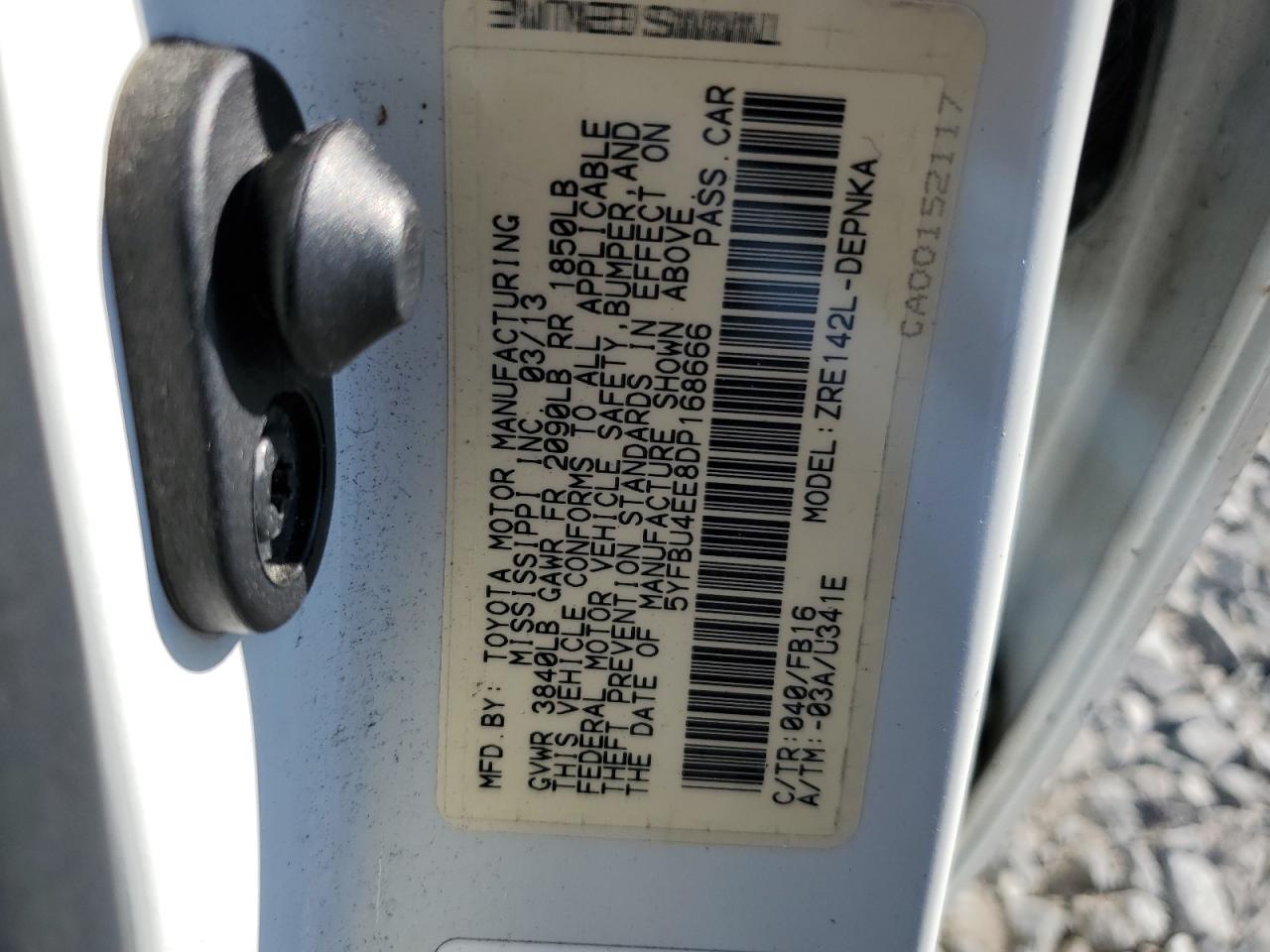 5YFBU4EE8DP168666 2013 Toyota Corolla Base