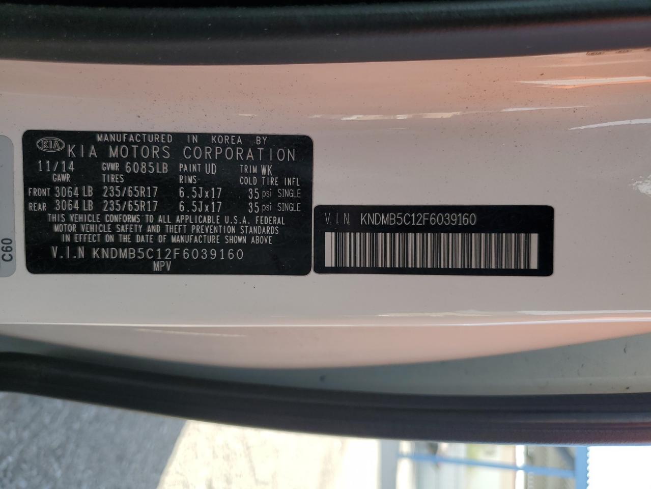 VIN KNDMB5C12F6039160 2015 KIA All Models no.13