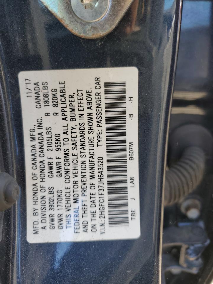 2HGFC1F37JH643520 2018 Honda Civic Ex