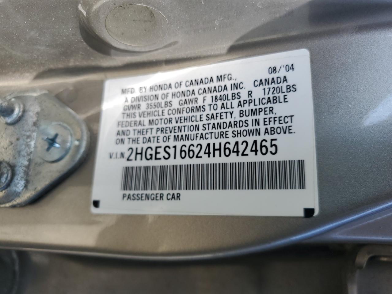 2HGES16624H642465 2004 Honda Civic Lx