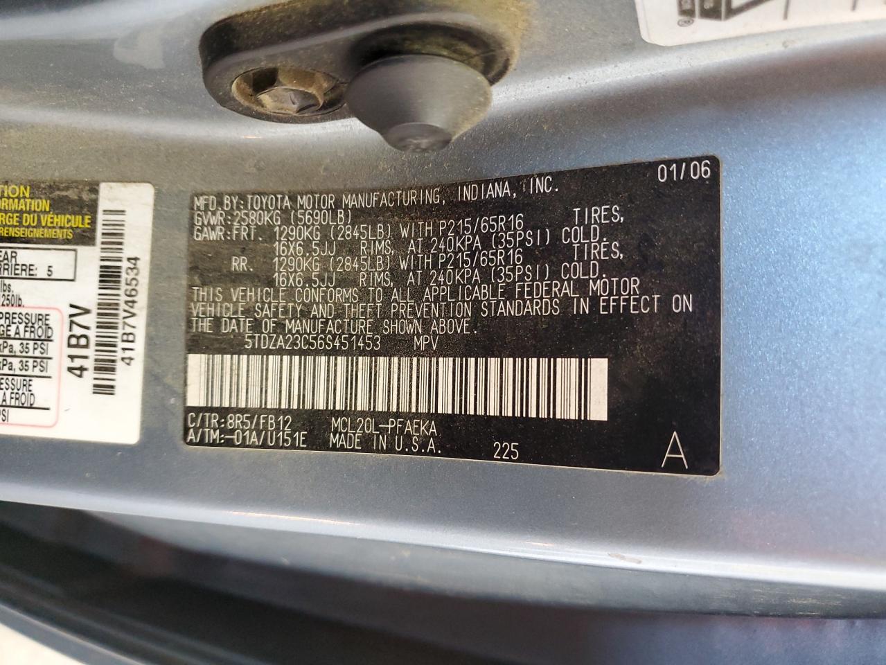 5TDZA23C56S451453 2006 Toyota Sienna Ce