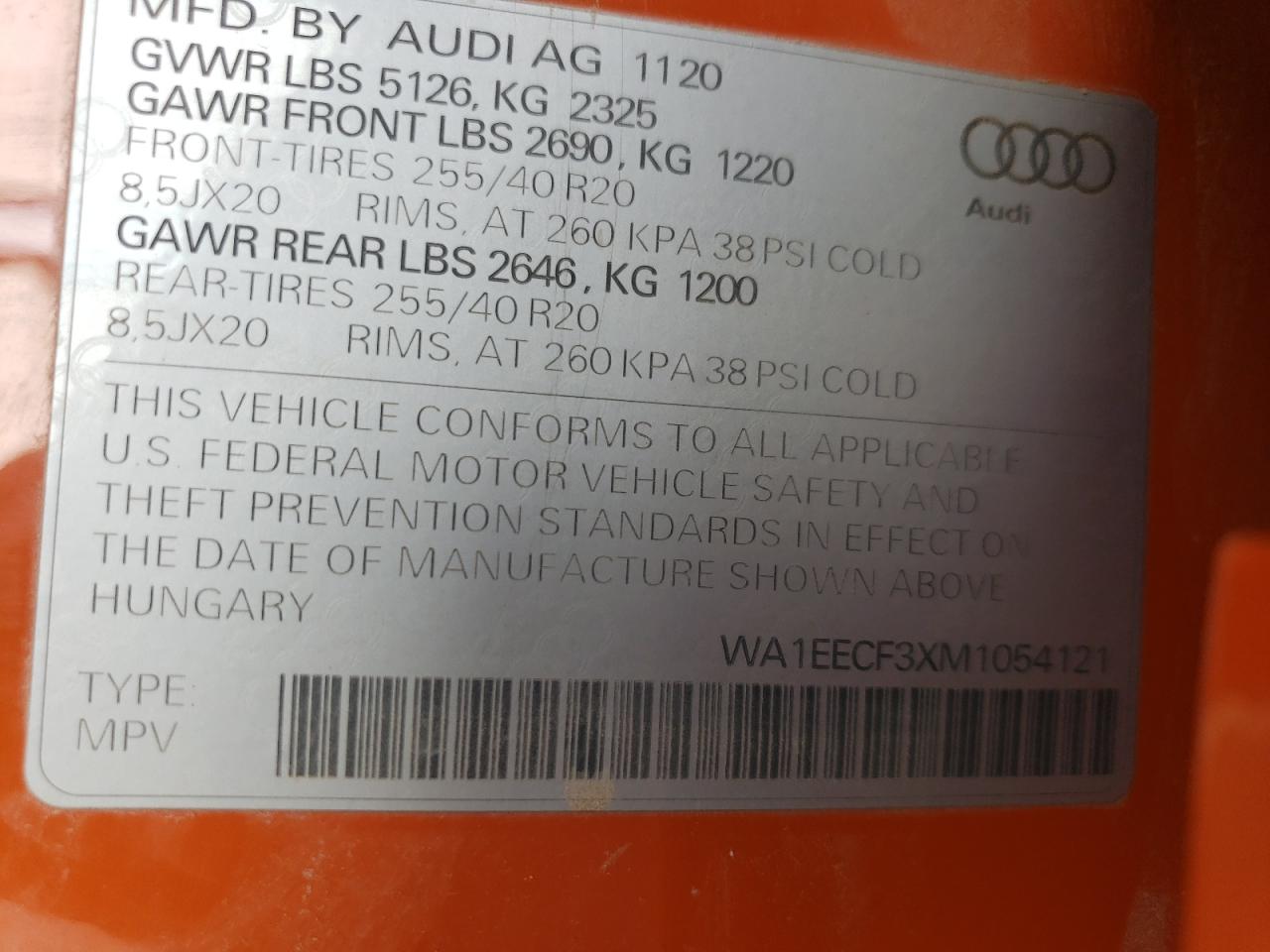 WA1EECF3XM1054121 2021 Audi Q3 Premium Plus S Line 45