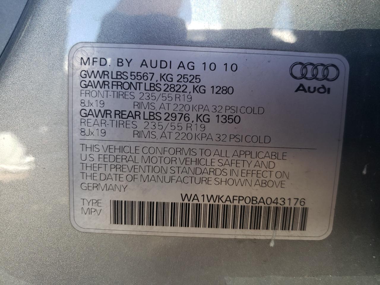 WA1WKAFP0BA043176 2011 Audi Q5 Prestige