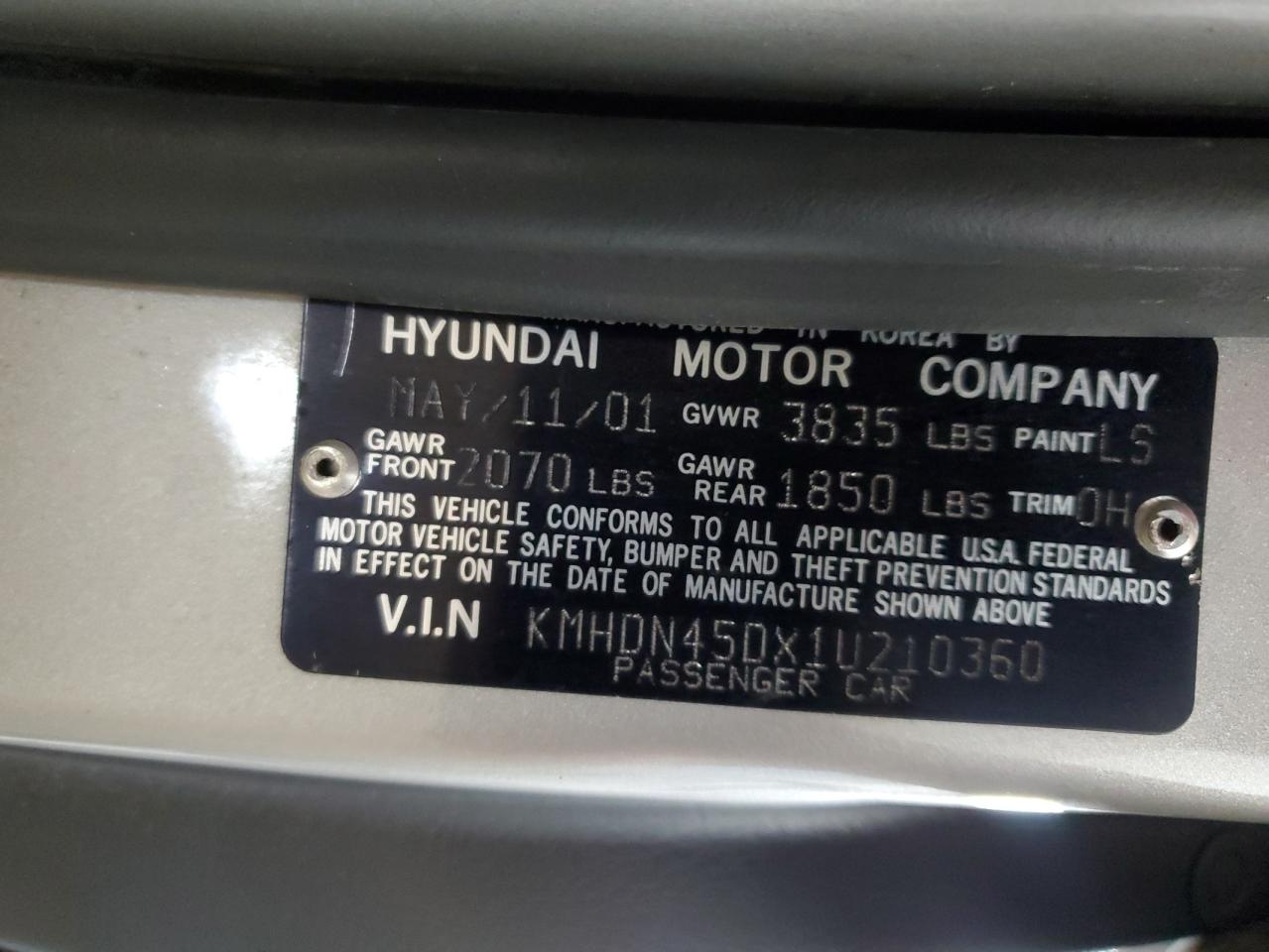 KMHDN45DX1U210360 2001 Hyundai Elantra Gls