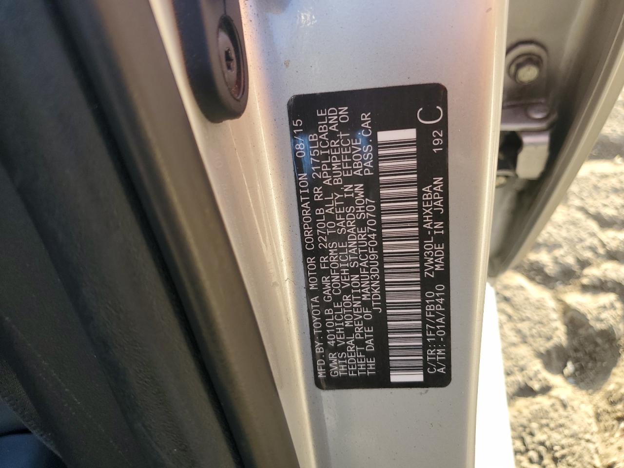 JTDKN3DU9F0470707 2015 Toyota Prius