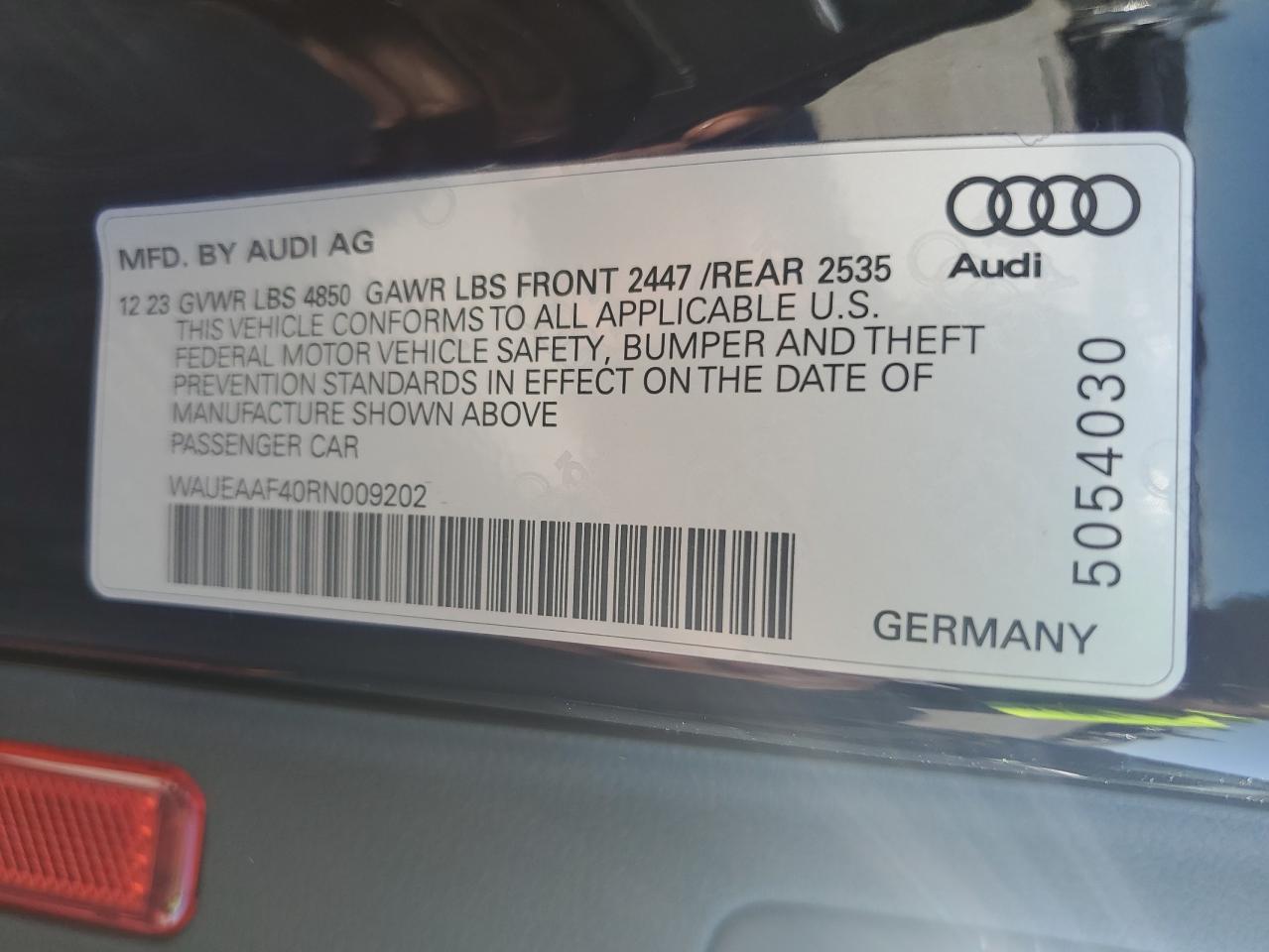 2024 Audi A4 Premium Plus 45 VIN: WAUEAAF40RN009202 Lot: 73434444