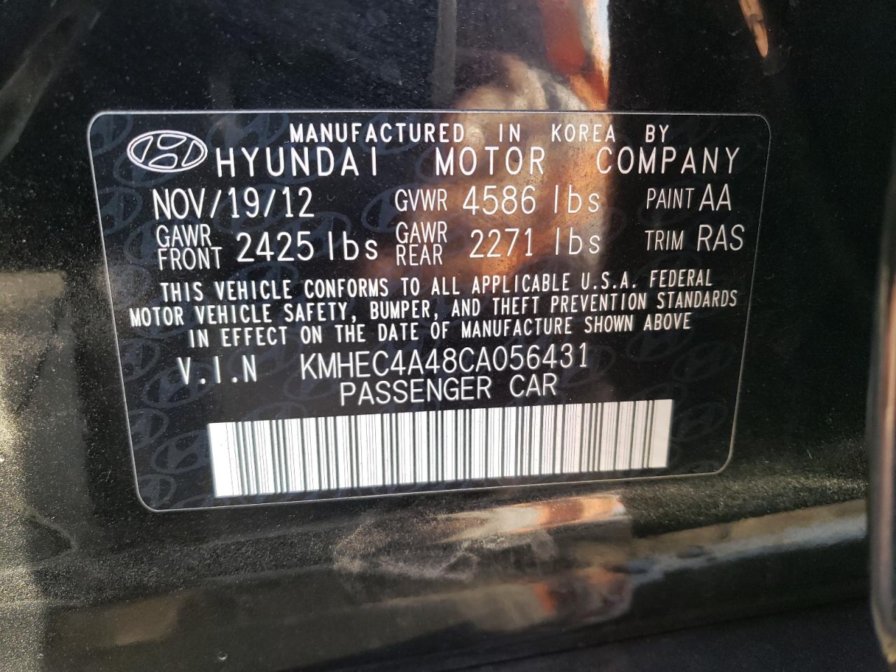 2012 Hyundai Sonata Hybrid VIN: KMHEC4A48CA056431 Lot: 77040074