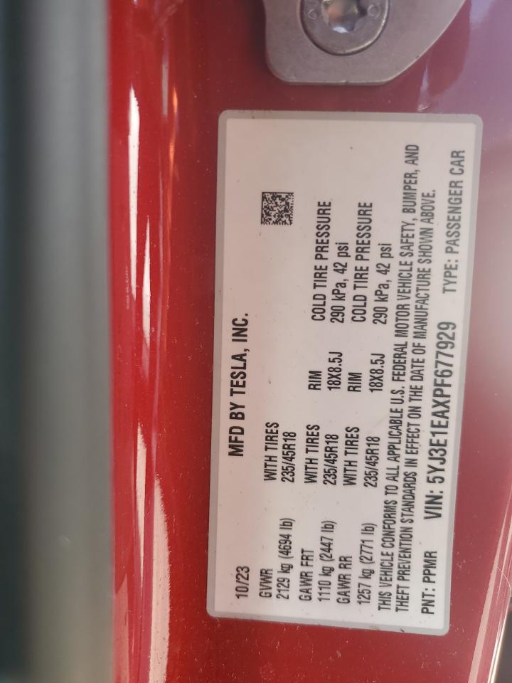 5YJ3E1EAXPF677929 2023 Tesla Model 3