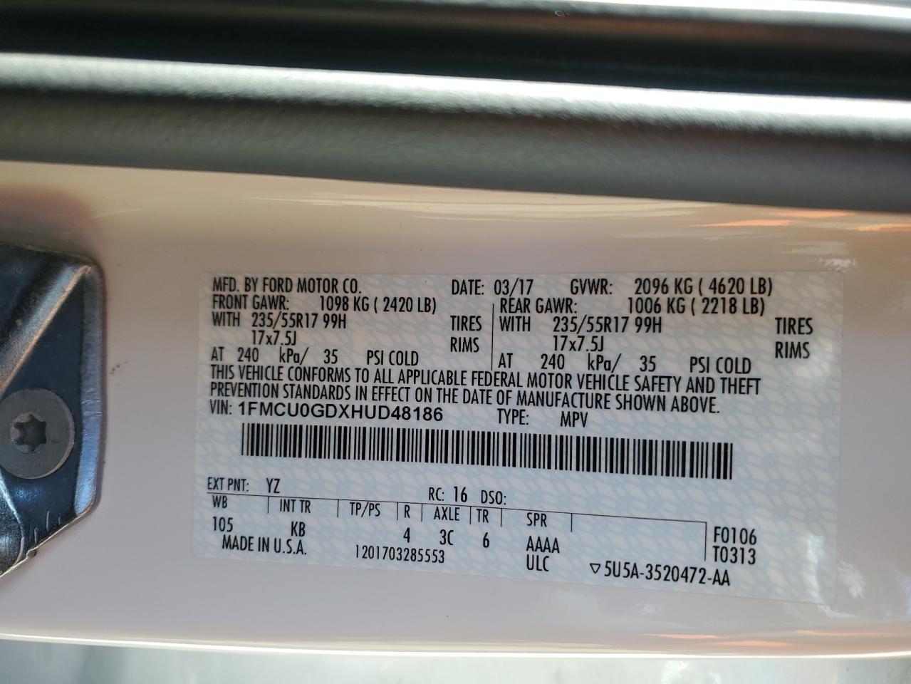 1FMCU0GDXHUD48186 2017 Ford Escape Se