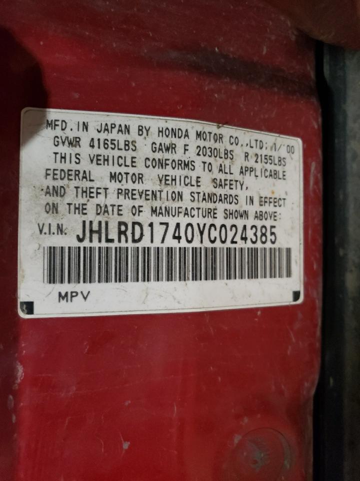 2000 Honda Cr-V Lx VIN: JHLRD1740YC024385 Lot: 78235834
