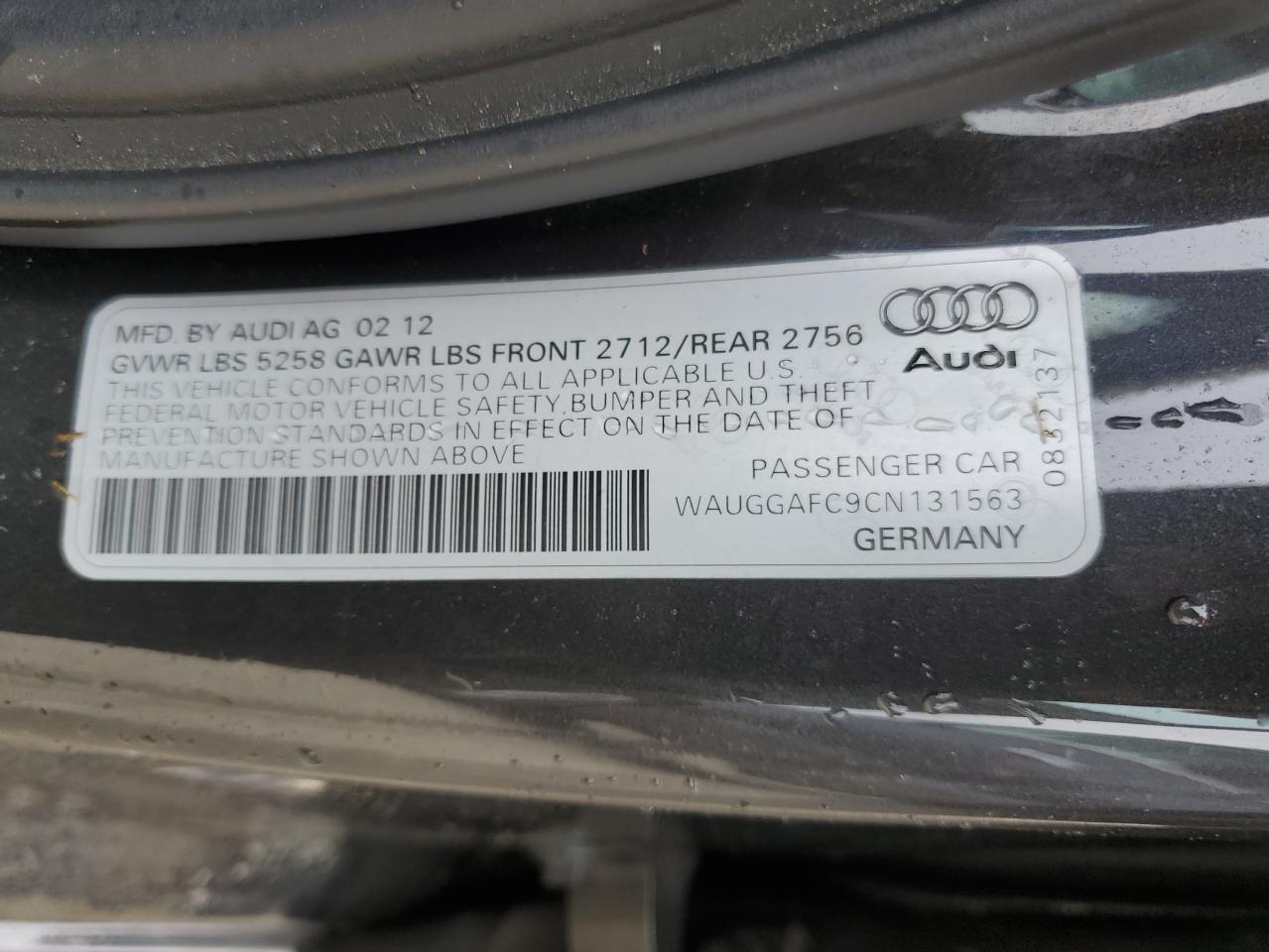 WAUGGAFC9CN131563 2012 Audi A6 Premium Plus