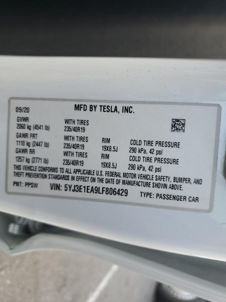 2020 Tesla Model 3 VIN: 5YJ3E1EA9LF806429 Lot: 76397654