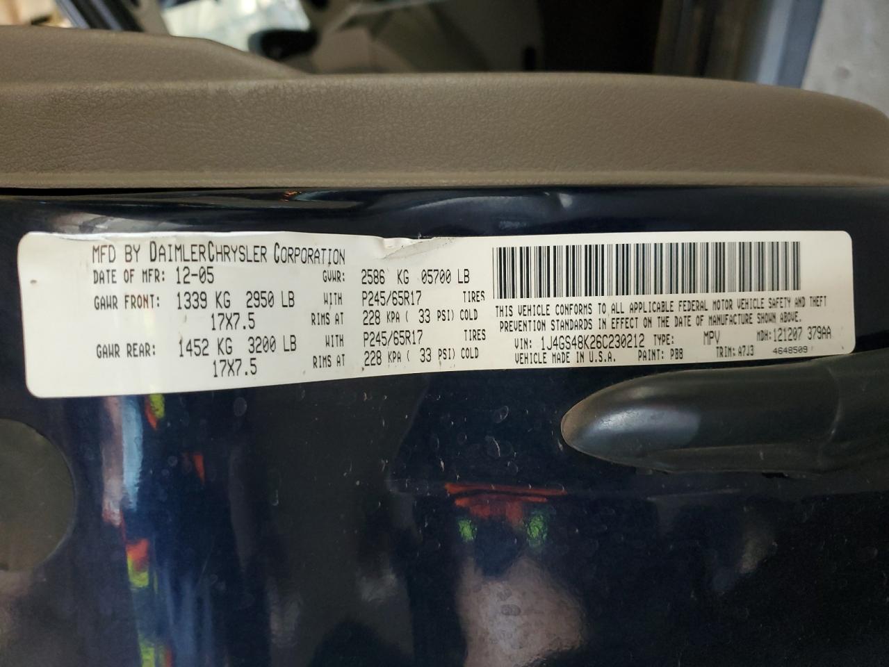 2006 Jeep Grand Cherokee Laredo VIN: 1J4GS48K26C230212 Lot: 73508004