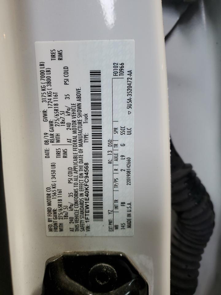 2019 Ford F150 Supercrew VIN: 1FTEW1E40KFC94568 Lot: 76012484