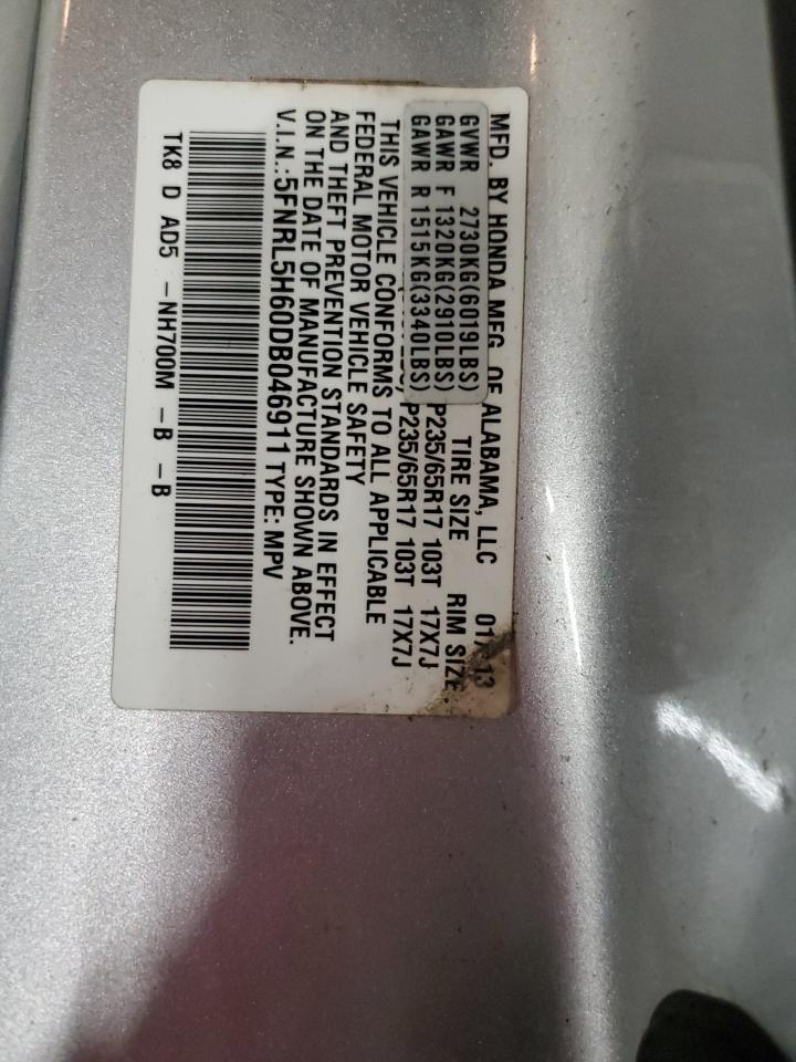 5FNRL5H60DB046911 2013 Honda Odyssey Exl