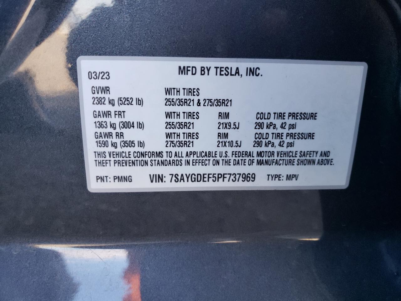 2023 Tesla Model Y VIN: 7SAYGDEF5PF737969 Lot: 77382314