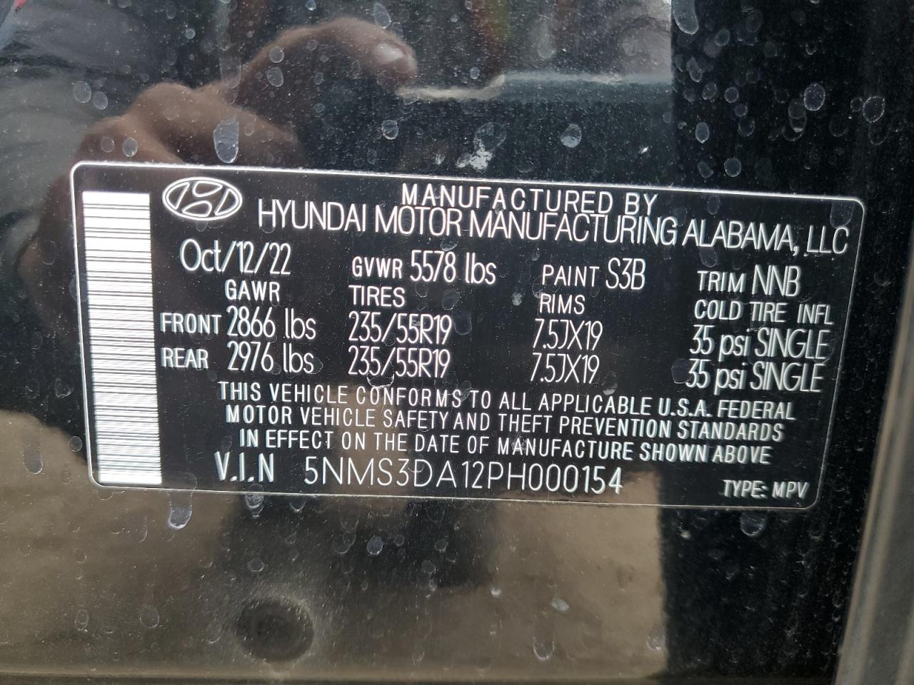 5NMS3DA12PH000154 2023 Hyundai Santa Fe Sel Premium