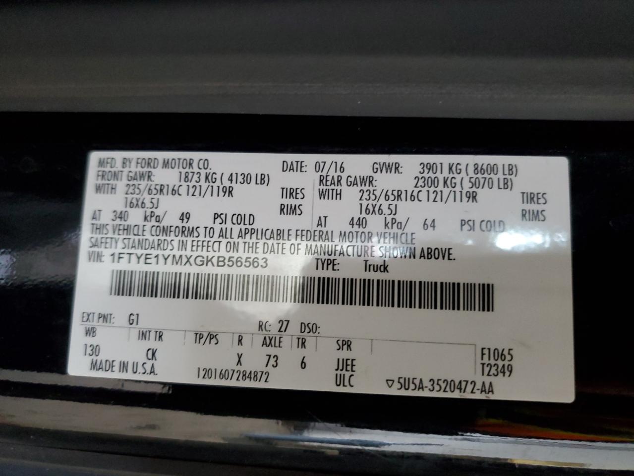 1FTYE1YMXGKB56563 FORD TRANSIT 2016