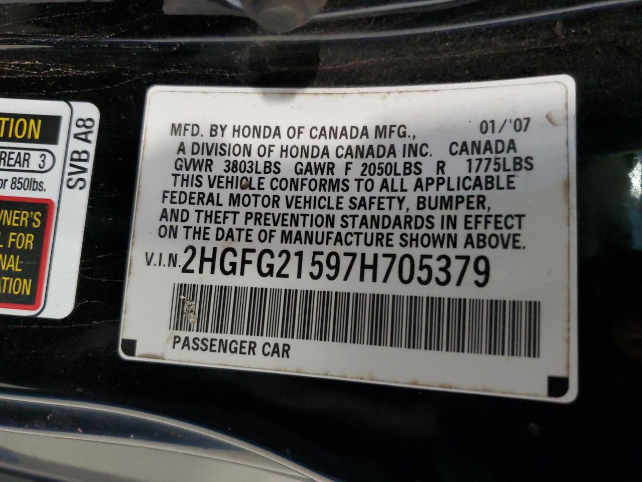 2HGFG21597H705379 2007 Honda Civic Si