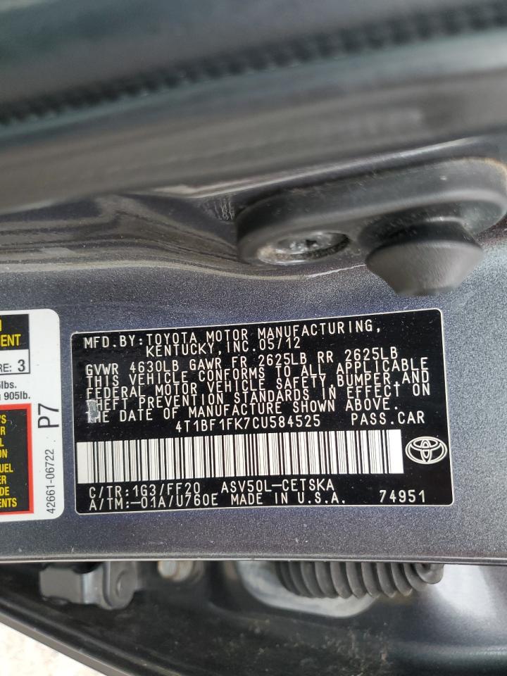 4T1BF1FK7CU584525 2012 Toyota Camry Base