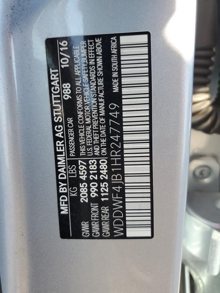 2017 Mercedes-Benz C 300 VIN: WDDWF4JB1HR247749 Lot: 75294234