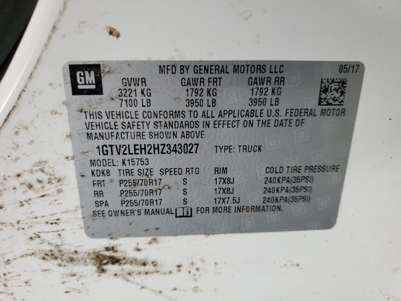 1GTV2LEH2HZ343027 2017 GMC Sierra K1500