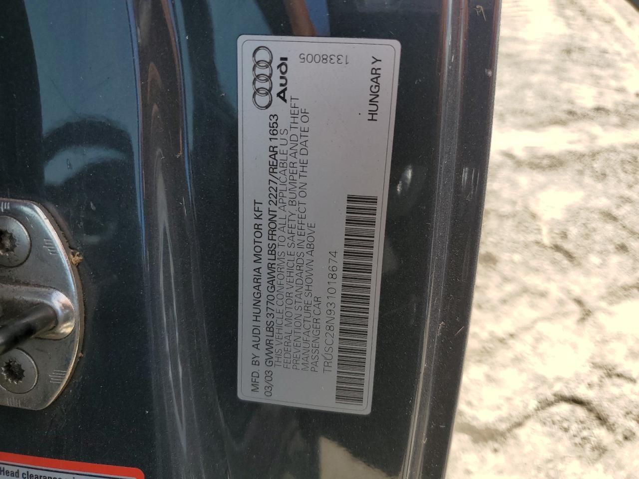 TRUSC28N931018674 2003 Audi Tt