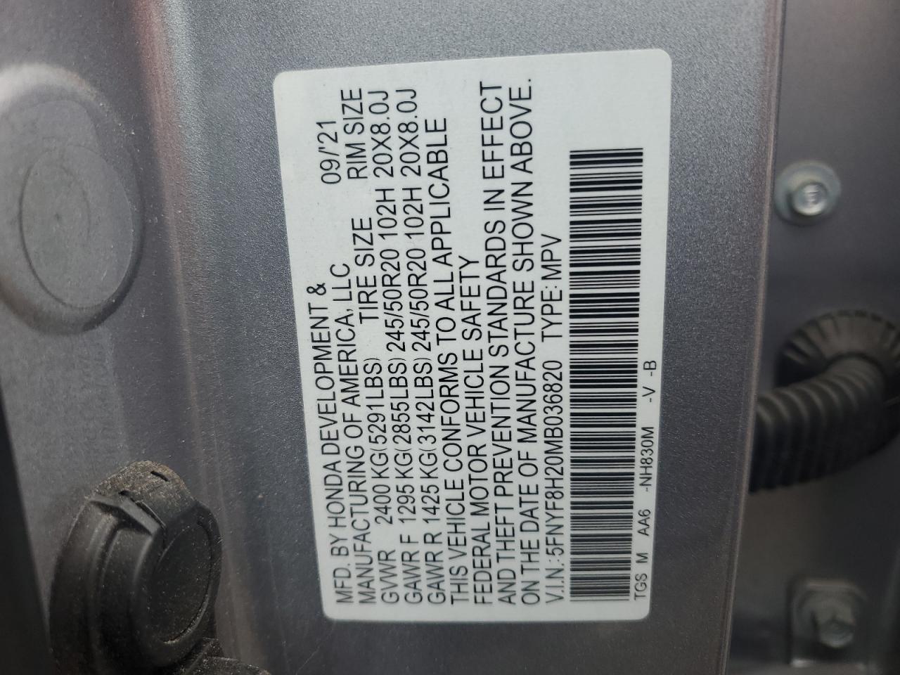 2021 Honda Passport Sport VIN: 5FNYF8H20MB036820 Lot: 76194924