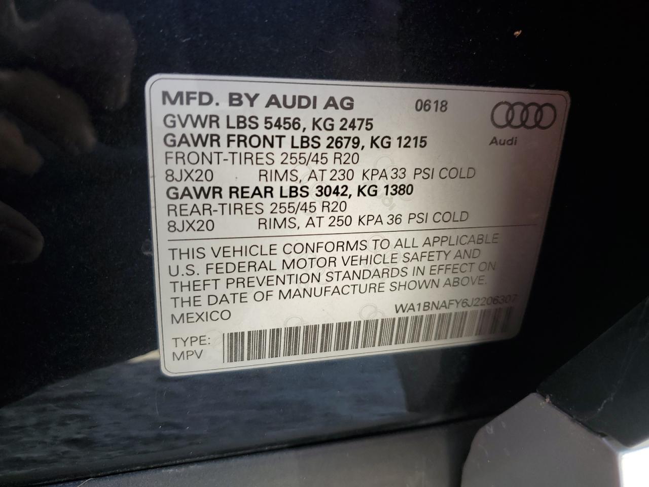 WA1BNAFY6J2206307 2018 Audi Q5 Premium Plus