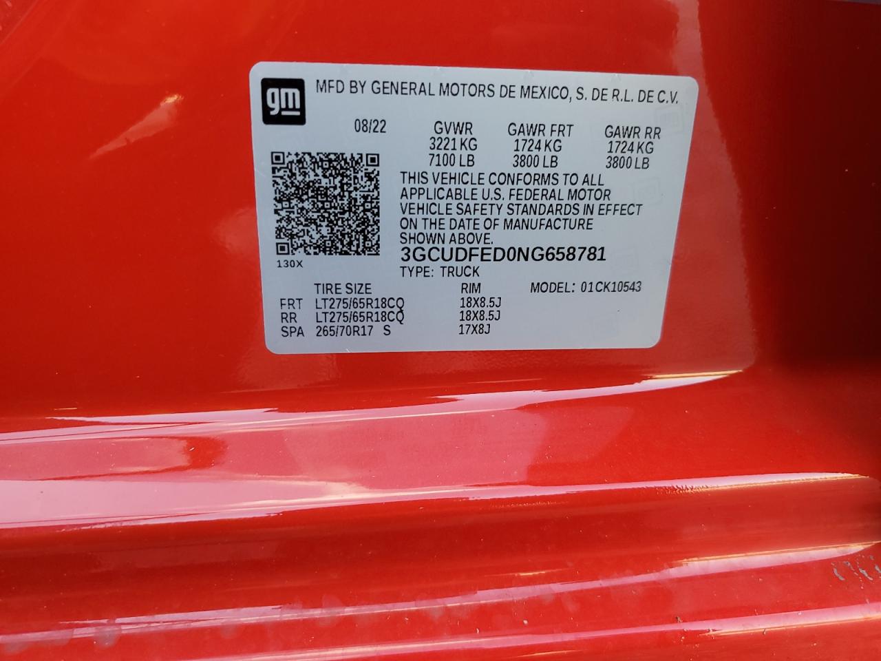 2022 Chevrolet Silverado K1500 Lt Trail Boss VIN: 3GCUDFED0NG658781 Lot: 74665864